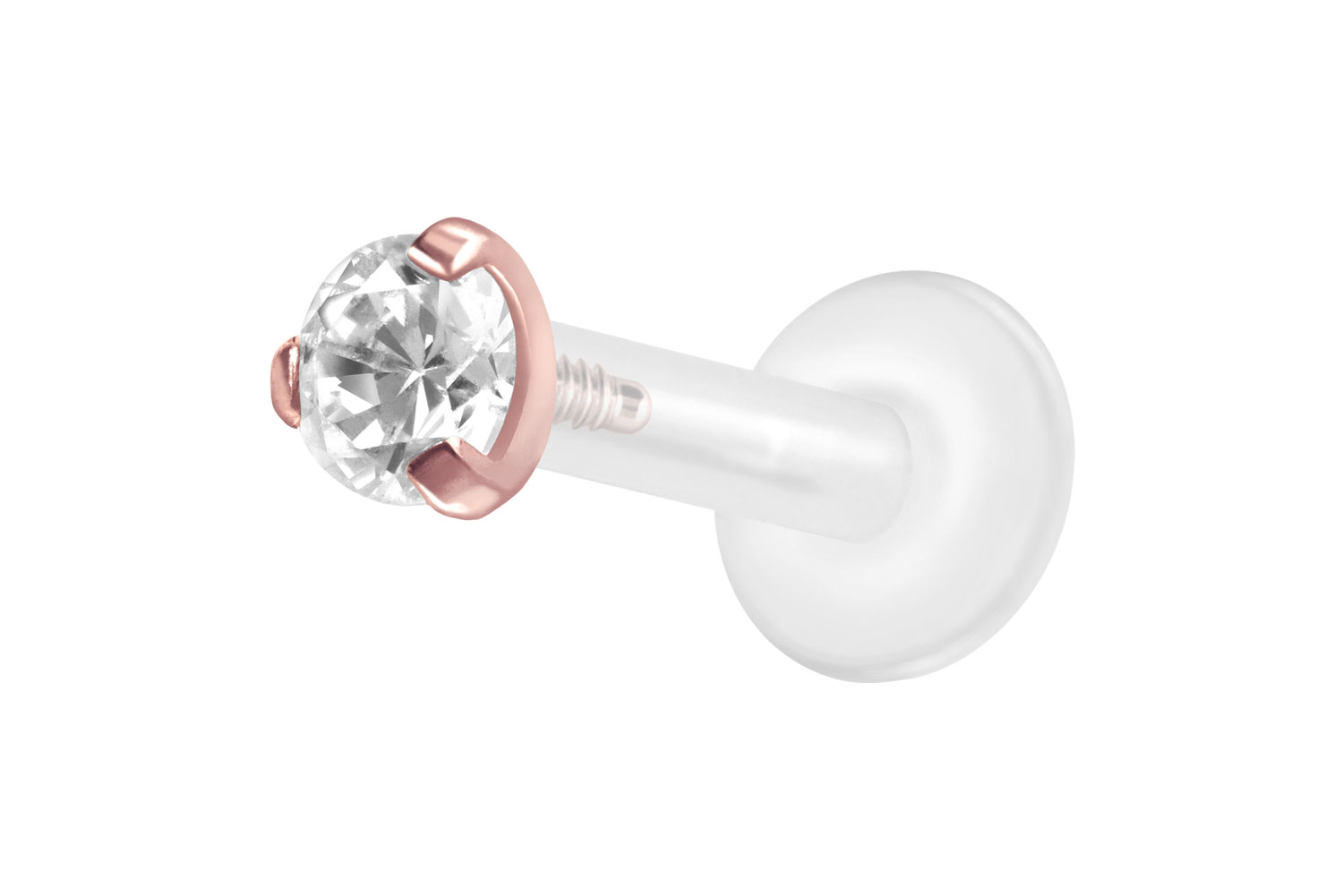PTFE Labret Piercing mit Innengewinde + Titan-Aufsatz EINGEFASSTER KRISTALL